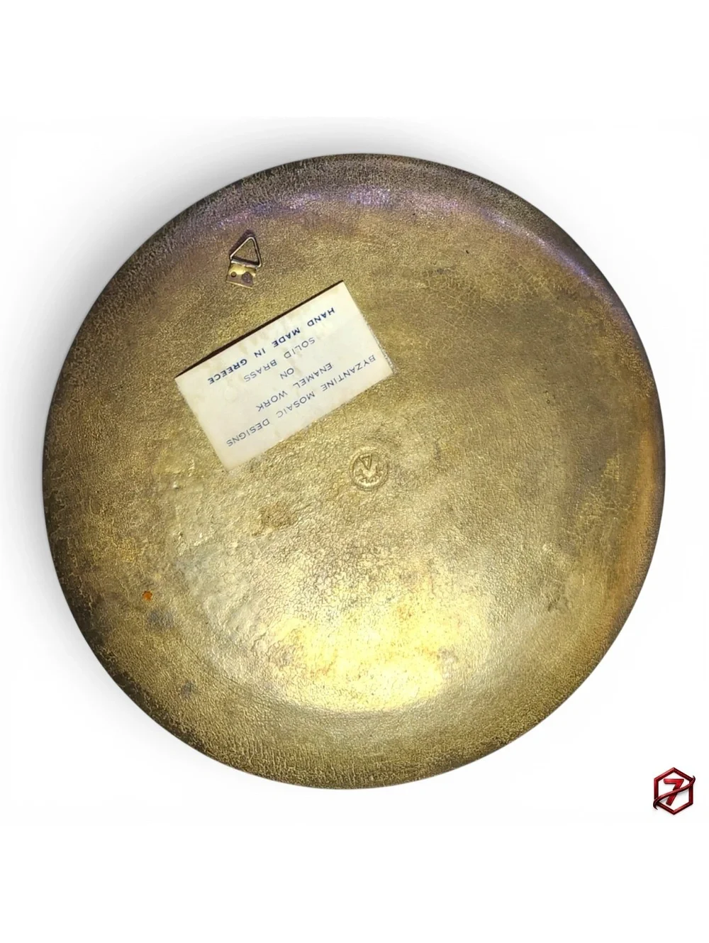 Vintage Greek Byzantine Mosaic Enamel Solid Brass Wall Plate Handmade Greece